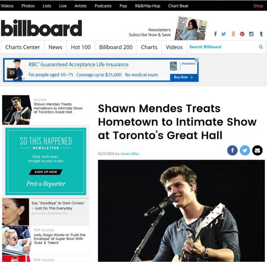 Shawn Mendes Billboard The Great Hall